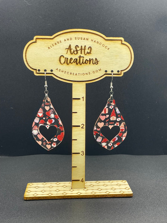 Valentine's Day Gnome Earrings with Heart Cutout